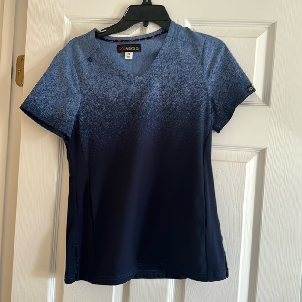 Koi navy and light blue scrub top
